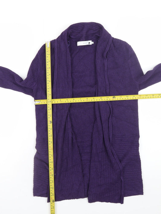 John Lewis Women's Purple Ribbed Long Sleeve Open Cardigan Size 10