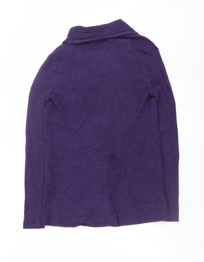 John Lewis Women's Purple Ribbed Long Sleeve Open Cardigan Size 10