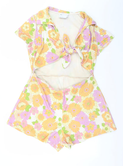 ASOS DESIGN Women's Multicoloured Floral Collared Tie Front Playsuit Size 14