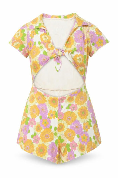 ASOS DESIGN Women's Multicoloured Floral Collared Tie Front Playsuit Size 14