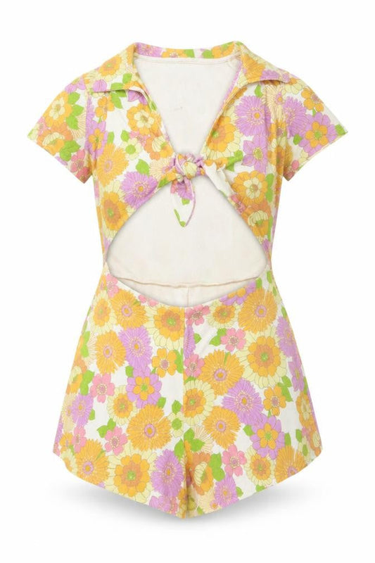 Front view of ASOS DESIGN Women's Multicoloured Floral Collared Tie Front Playsuit, size 14