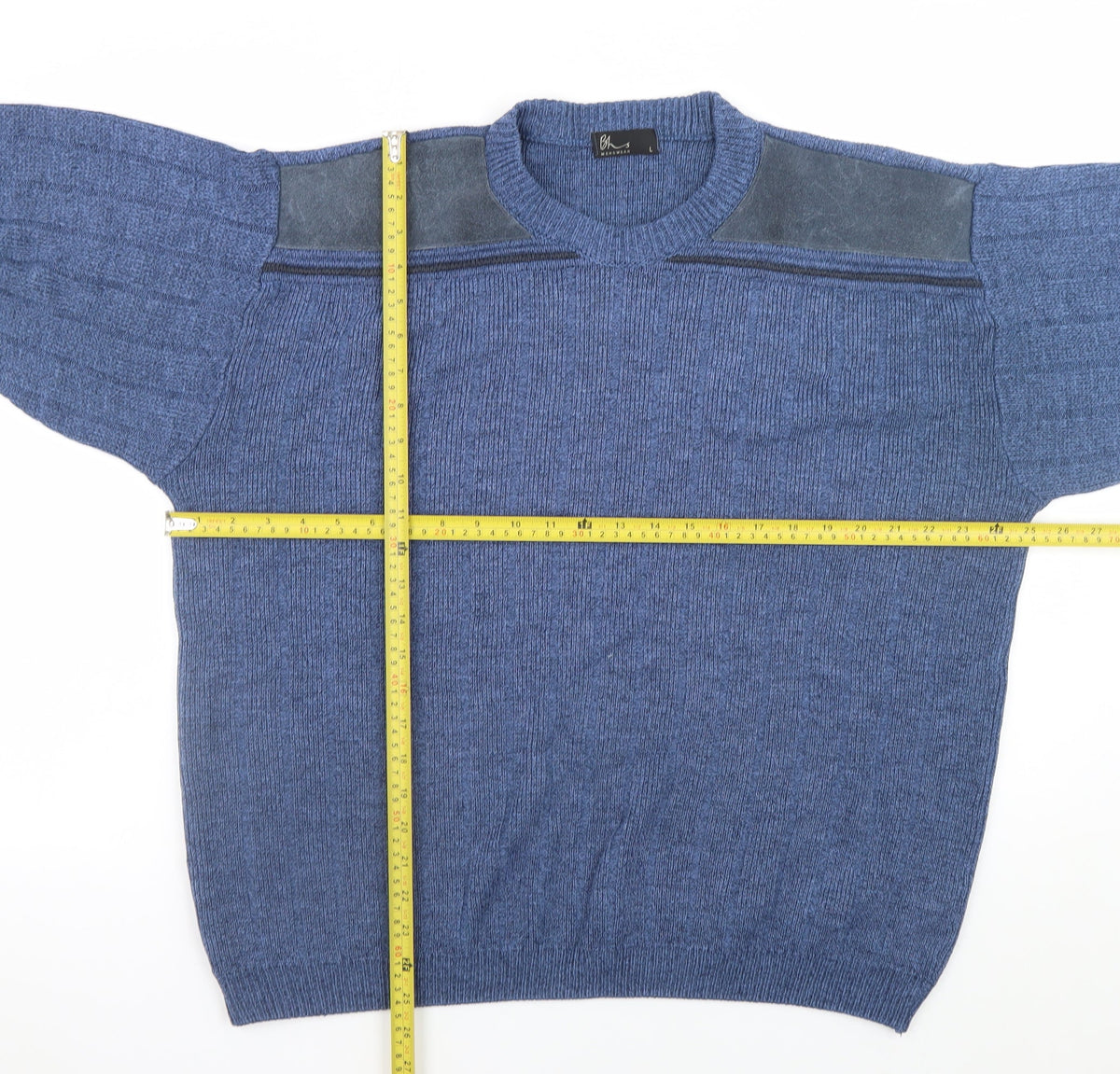 BHS Mens Blue Wool Crew Neck Pullover Jumper L Classic Knit