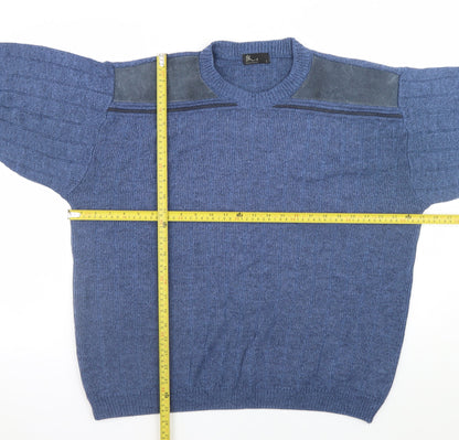 BHS Mens Blue Wool Crew Neck Pullover Jumper L Classic Knit