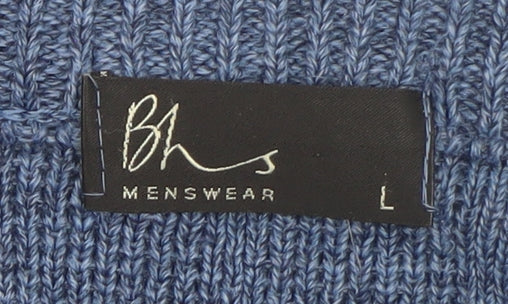 BHS Mens Blue Wool Crew Neck Pullover Jumper L Classic Knit