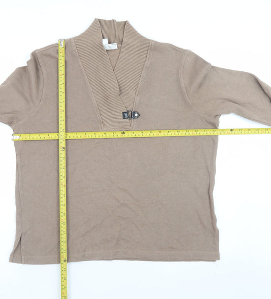 Rebecca Malone Women Beige L Knit Pullover Jumper with Buckle Detail