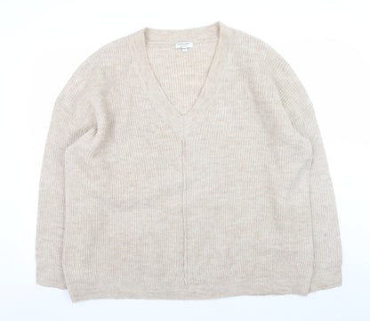 JD Williams Women's Beige V-Neck Relaxed Knit Jumper Size 20