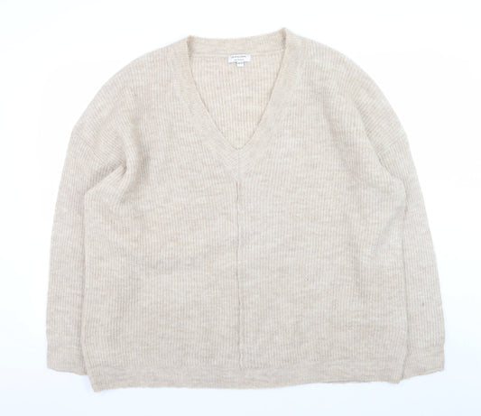 JD Williams Women's Beige V-Neck Relaxed Knit Jumper Size 20