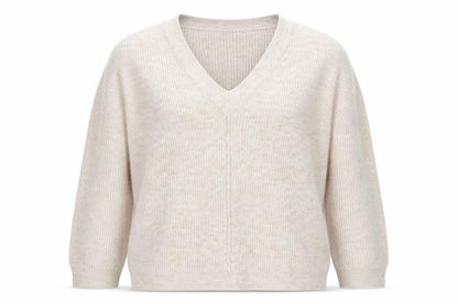 Front view of JD Williams Women's Beige V-Neck Relaxed Knit Jumper, size 20