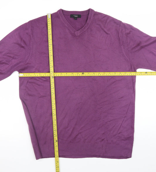 Thomas Nash Men’s Purple V-Neck Acrylic Jumper Size L