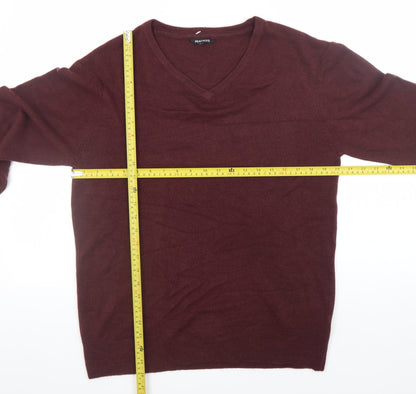 Peacocks Men's Red V-Neck Acrylic Jumper Size L