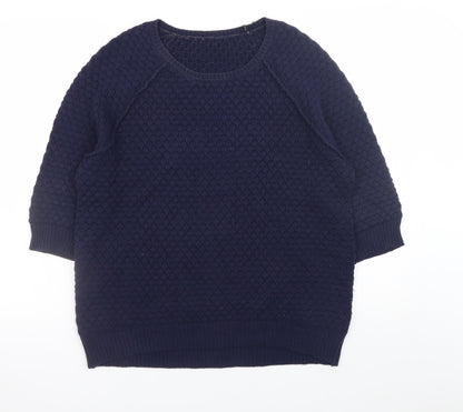 Whistles Women's Blue Knit Cotton Blend Crew Neck Jumper UK 10
