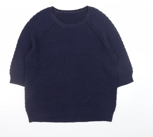 Whistles Women's Blue Knit Cotton Blend Crew Neck Jumper UK 10