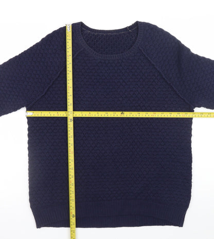 Whistles Women's Blue Knit Cotton Blend Crew Neck Jumper UK 10