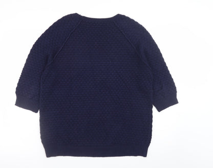 Whistles Women's Blue Knit Cotton Blend Crew Neck Jumper UK 10