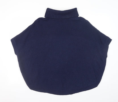 John Lewis Girls Navy Cable Knit Cape 13-14 Years Acrylic Blend