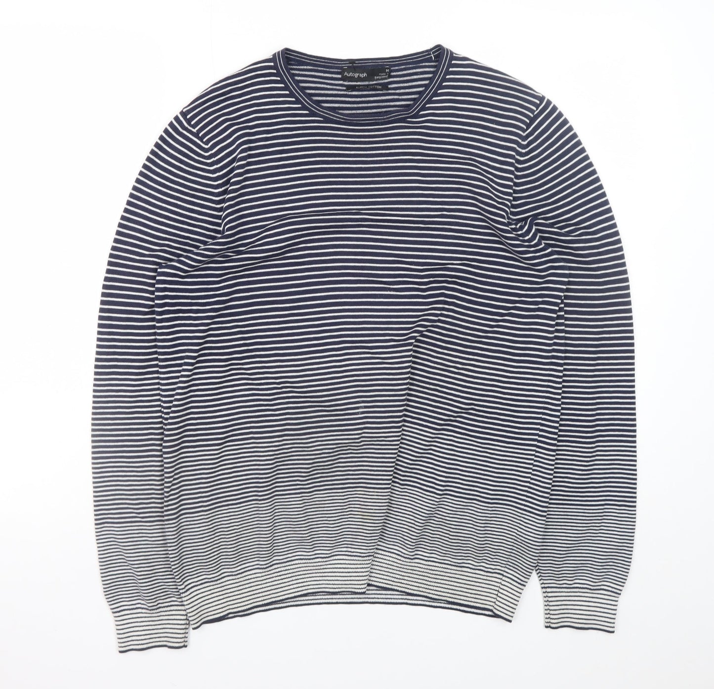 Marks and Spencer Women’s Blue Striped Cotton Crew Neck Jumper L