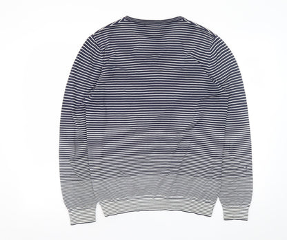 Marks and Spencer Women’s Blue Striped Cotton Crew Neck Jumper L