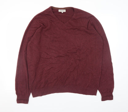 Haworth Men's Red V-Neck Cotton Jumper 2XL Regular Fit