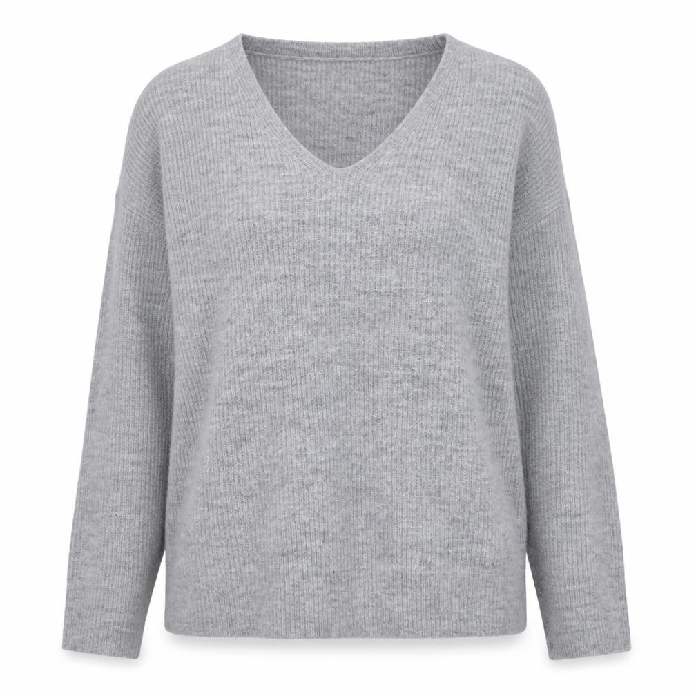 Tu Women Grey V-Neck Rib Knit Pullover Jumper Size 8