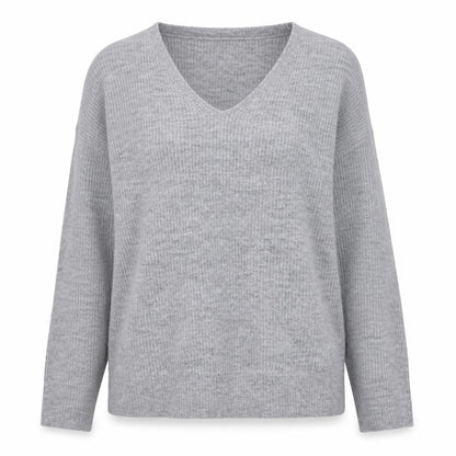 Tu Women Grey V-Neck Rib Knit Pullover Jumper Size 8