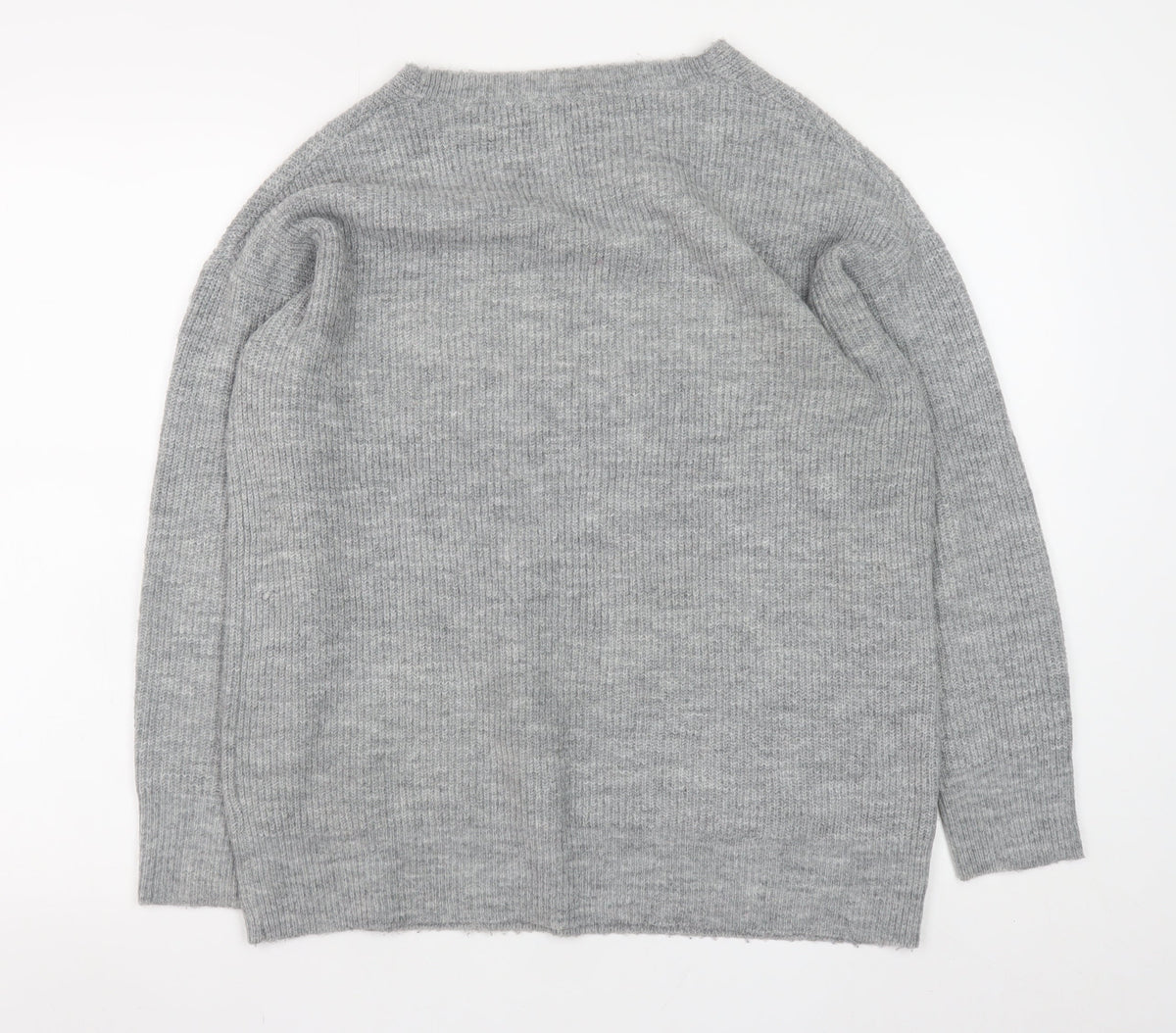 Tu Women Grey V-Neck Rib Knit Pullover Jumper Size 8