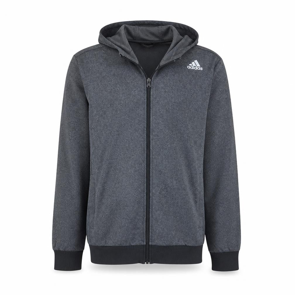 Front view of Adidas Men’s Grey Full Zip Hoodie S Regular Fit Sportswear