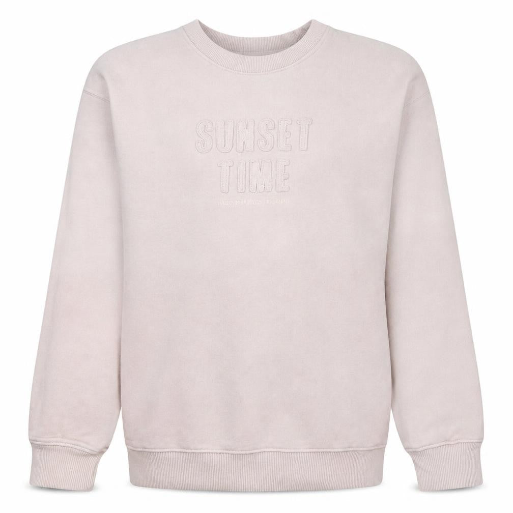 Front view of Zara girls’ beige sweatshirt 11-12 years pullover crew neck embroidered