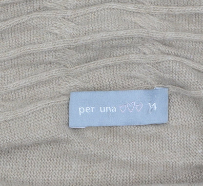 Marks and Spencer Women Beige Long Sleeve Cable-Knit Cardigan Size 14