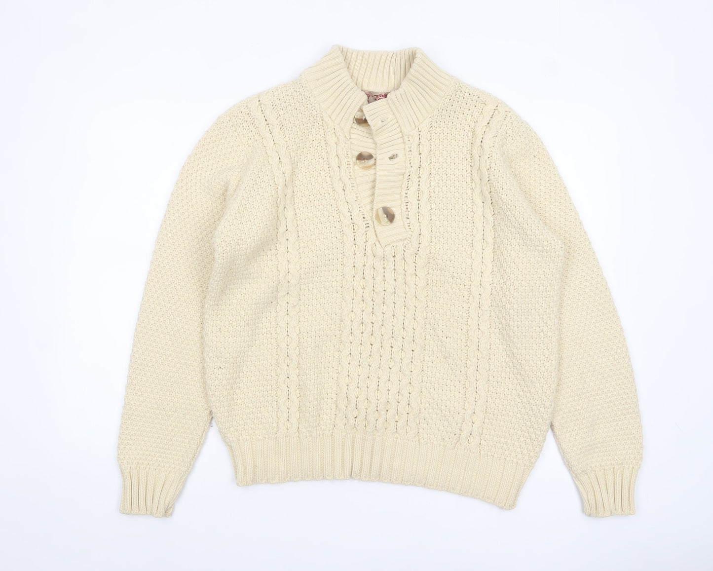 Tokyo Laundry Men's Ivory Cable-Knit Henley Jumper M