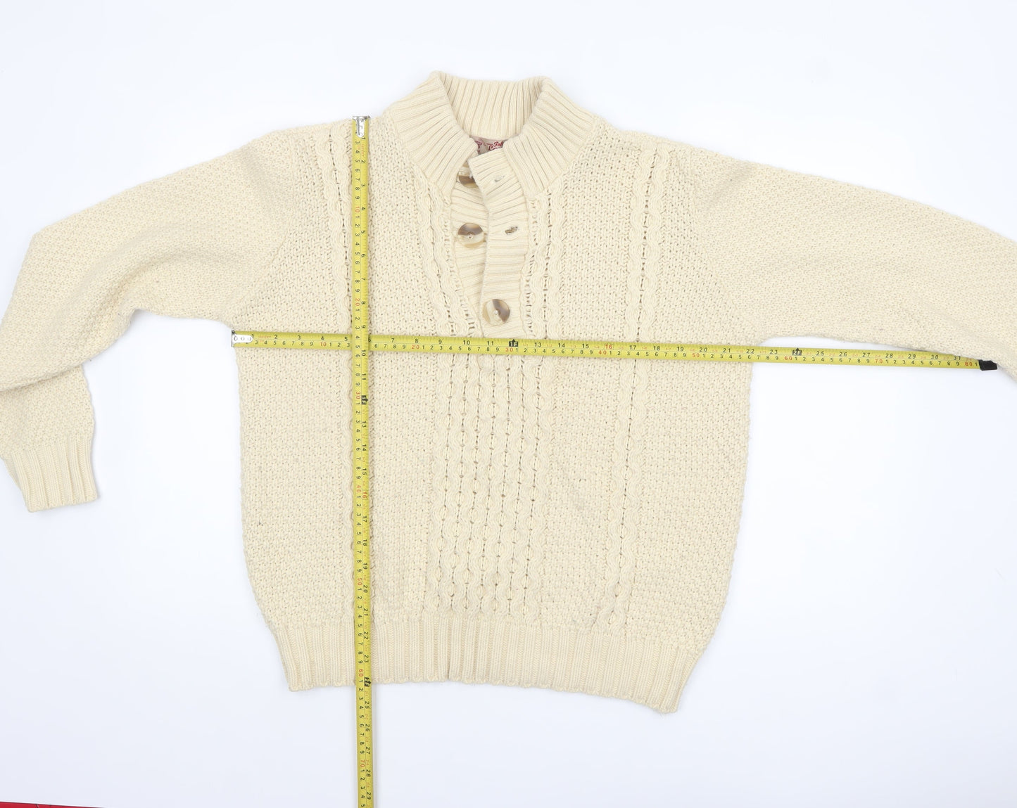 Tokyo Laundry Men's Ivory Cable-Knit Henley Jumper M