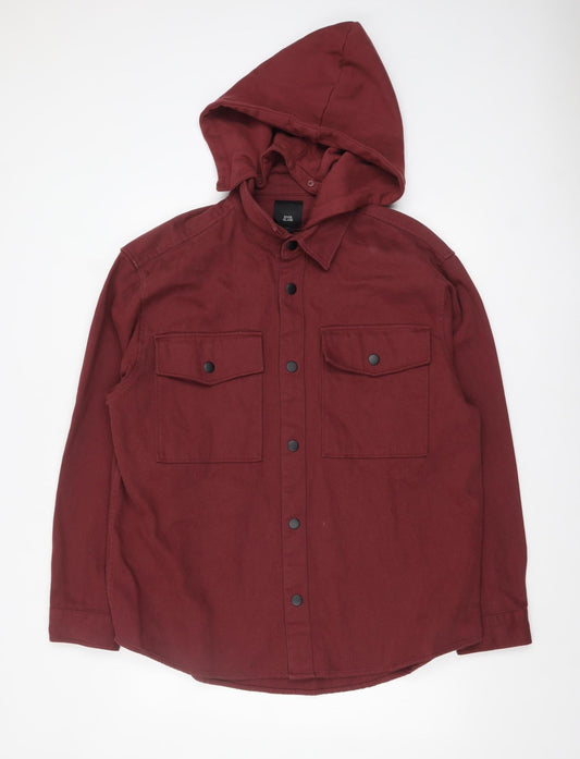 River Island Men’s Red Hooded Cotton Jacket Size L Casual