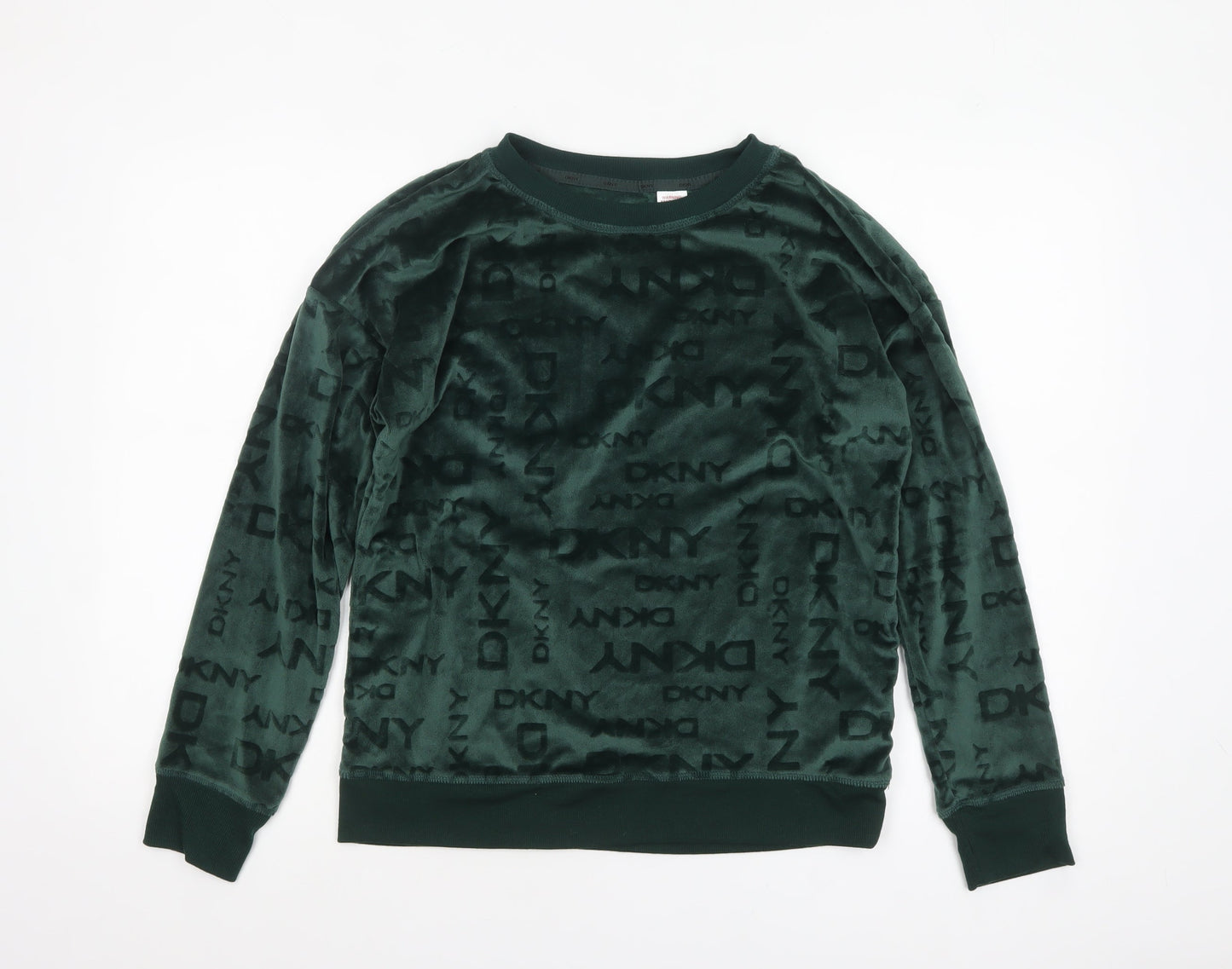 DKNY Women Green Velour Long Sleeve Lounge Top Size S