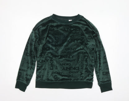 DKNY Women Green Velour Long Sleeve Lounge Top Size S