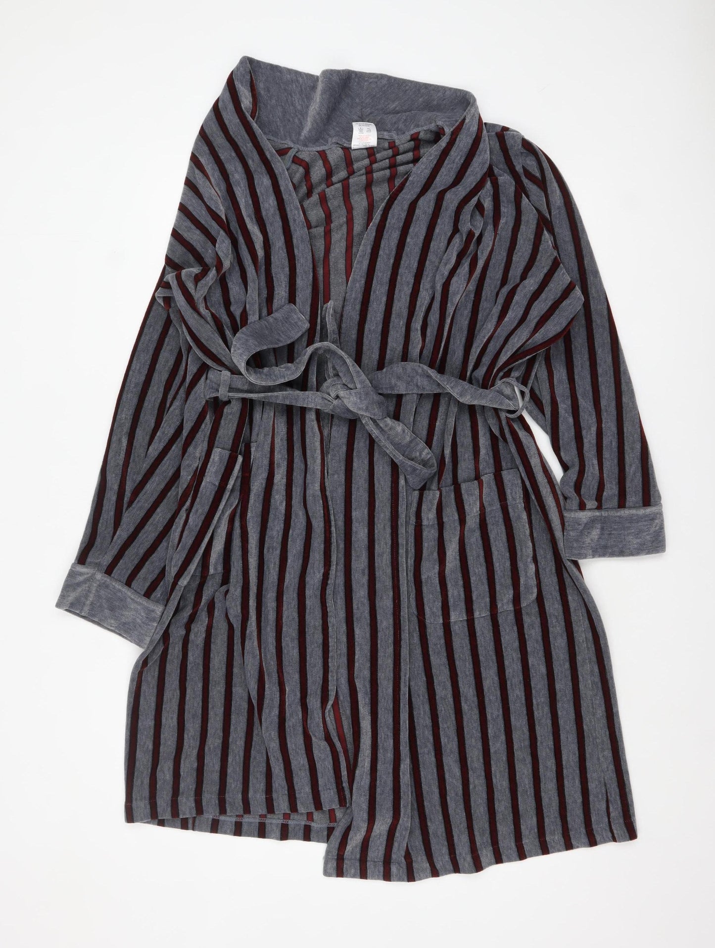 Marks and Spencer Men's Grey Striped Belted Robe Medium Acrylic Blend