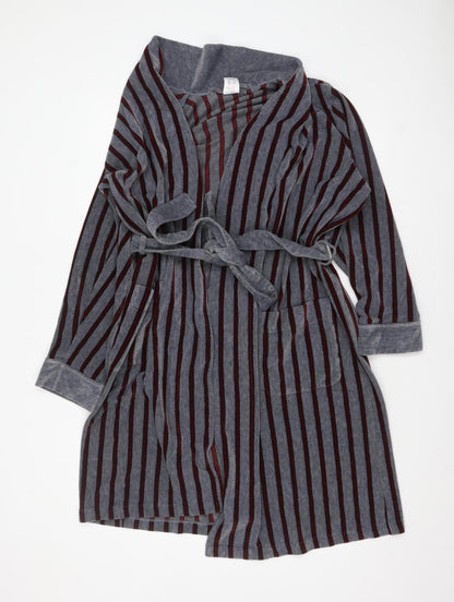 Marks and Spencer Men's Grey Striped Belted Robe Medium Acrylic Blend