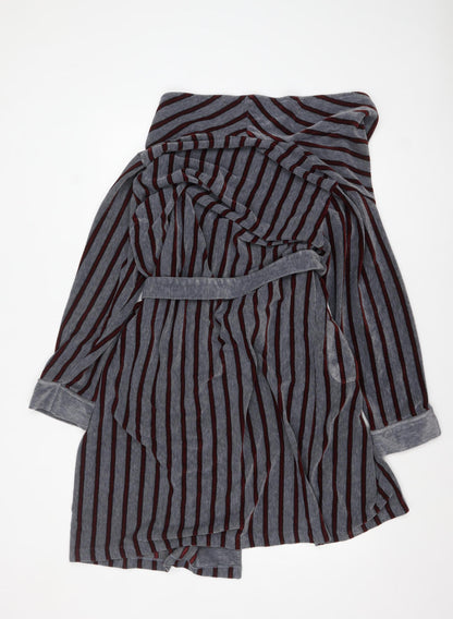 Marks and Spencer Men's Grey Striped Belted Robe Medium Acrylic Blend
