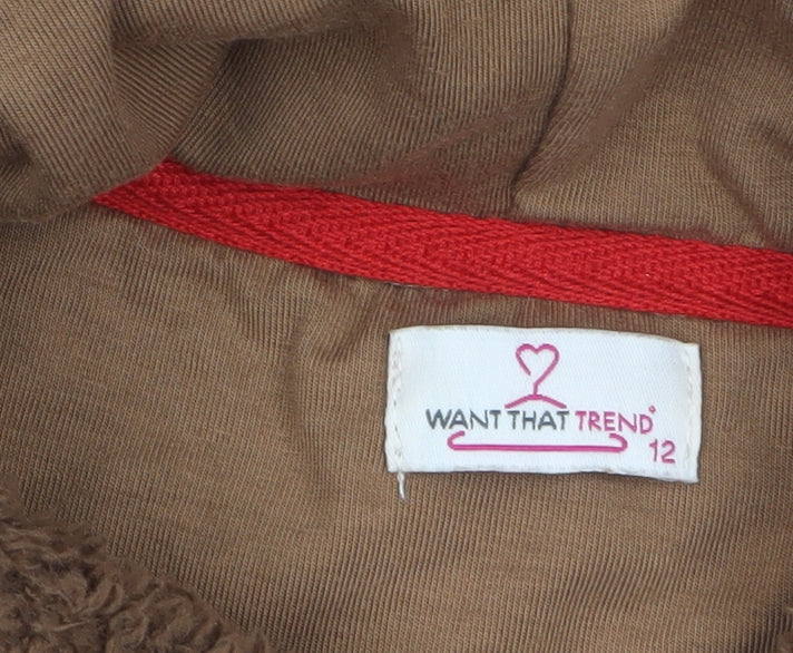 Womens UK Size 12 Want That Trend Brown Full Zip Hoodie