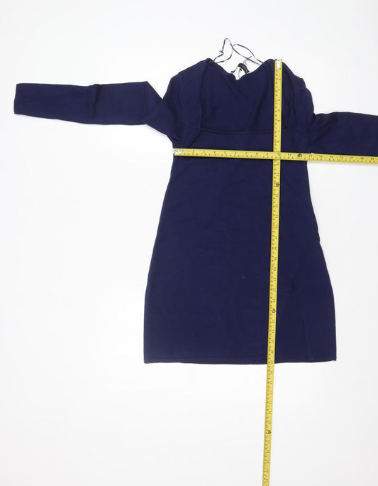 Zara Women Blue Bodycon Long Sleeve Knit Dress Size 8