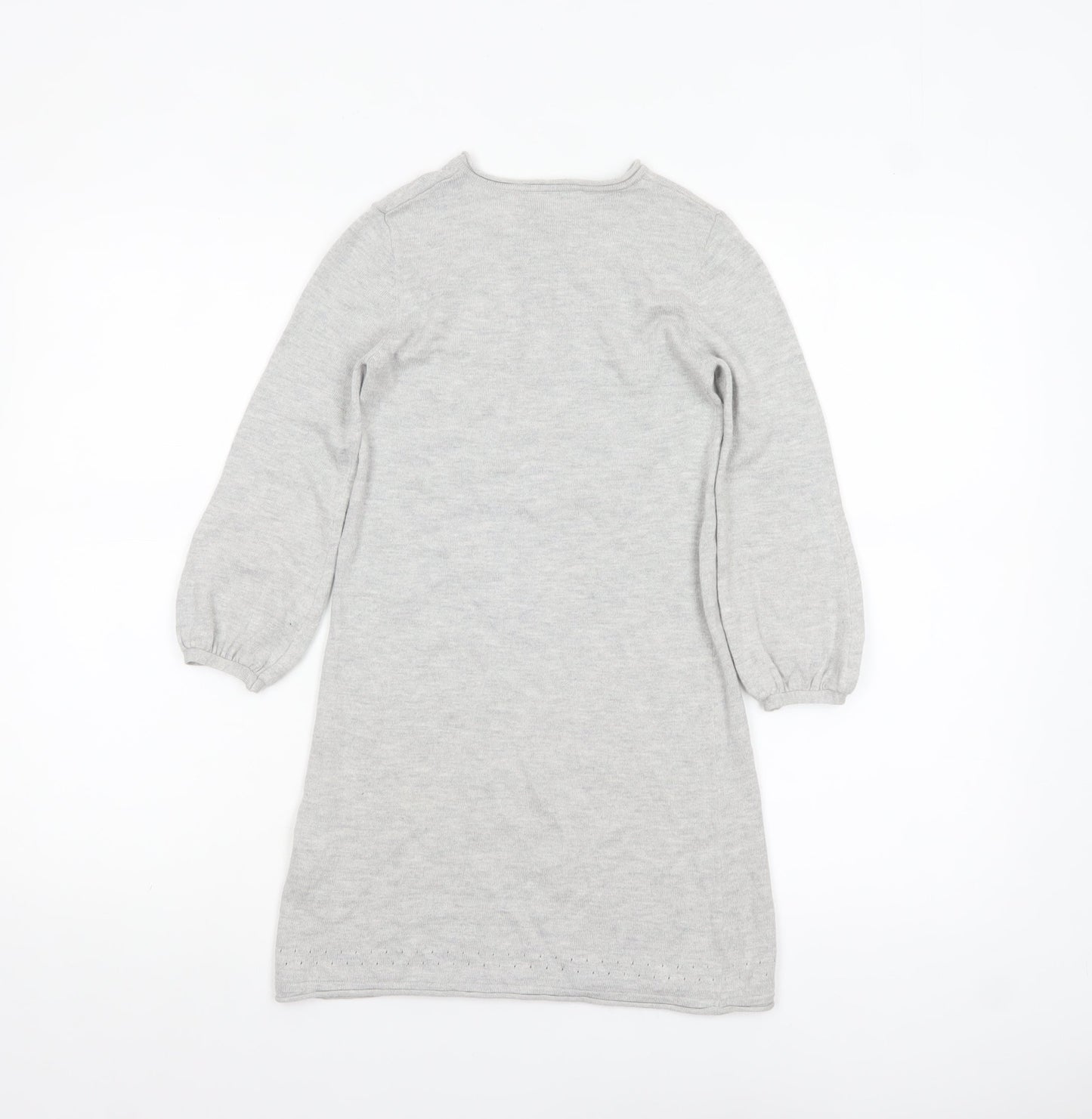 The Little White Company Girls Grey Knit Shift Dress 5-6 Years Long Sleeve