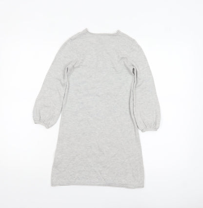 The Little White Company Girls Grey Knit Shift Dress 5-6 Years Long Sleeve