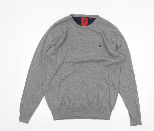 Luke 1977 Men’s Grey Cotton Crew Neck Pullover Jumper XL