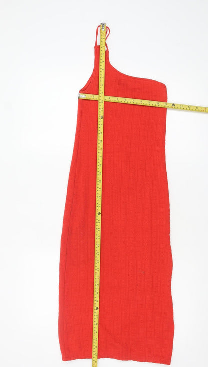 Zara Women Red One Shoulder Bodycon Midi Dress Size 8
