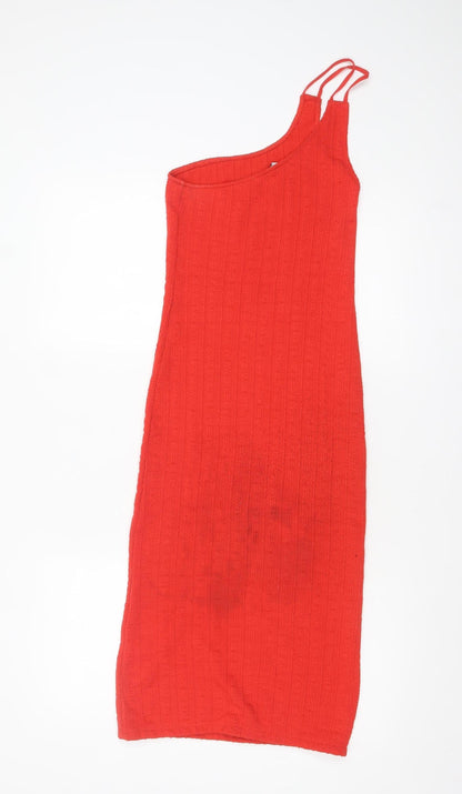 Zara Women Red One Shoulder Bodycon Midi Dress Size 8