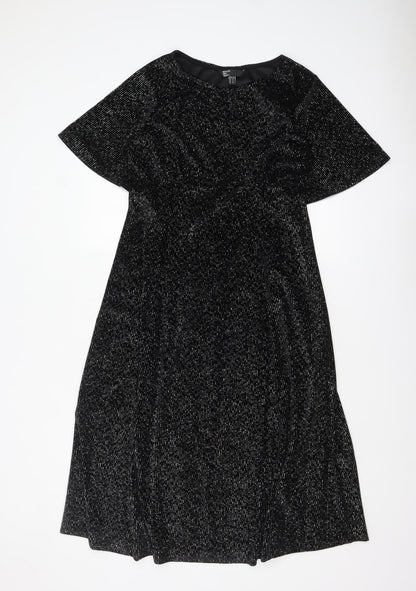 Friends Like These Women’s Black Glitter Velvet Midi Fit & Flare Dress Size 14