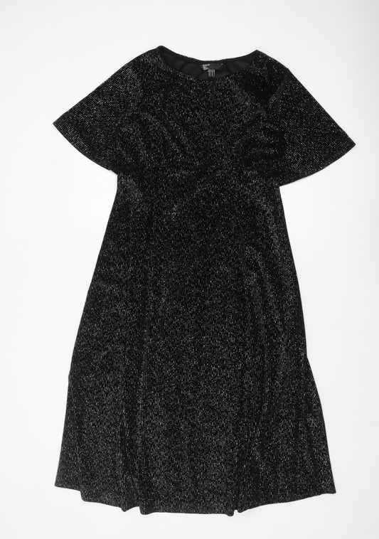 Friends Like These Women’s Black Glitter Velvet Midi Fit & Flare Dress Size 14