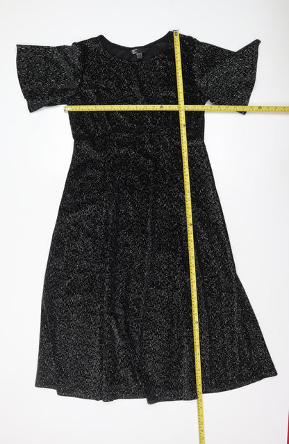 Friends Like These Women’s Black Glitter Velvet Midi Fit & Flare Dress Size 14