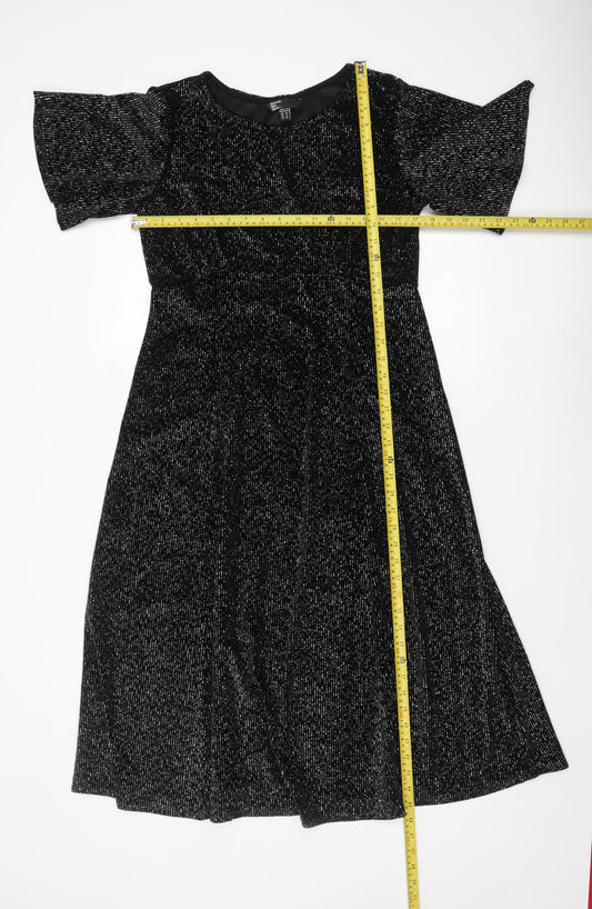 Friends Like These Women’s Black Glitter Velvet Midi Fit & Flare Dress Size 14