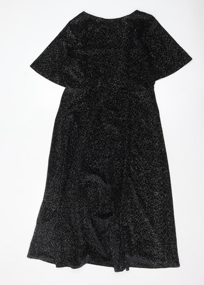 Friends Like These Women’s Black Glitter Velvet Midi Fit & Flare Dress Size 14