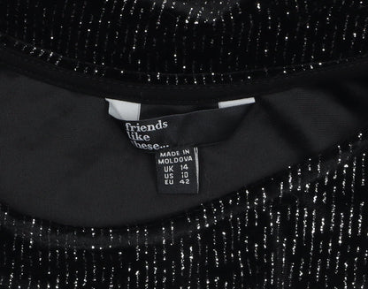 Friends Like These Women’s Black Glitter Velvet Midi Fit & Flare Dress Size 14