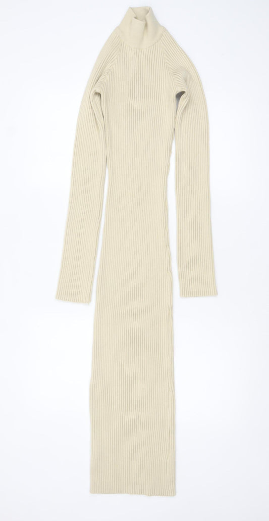 Pretty Lavish Women’s Beige Long Ribbed Bodycon Knit Dress Size S